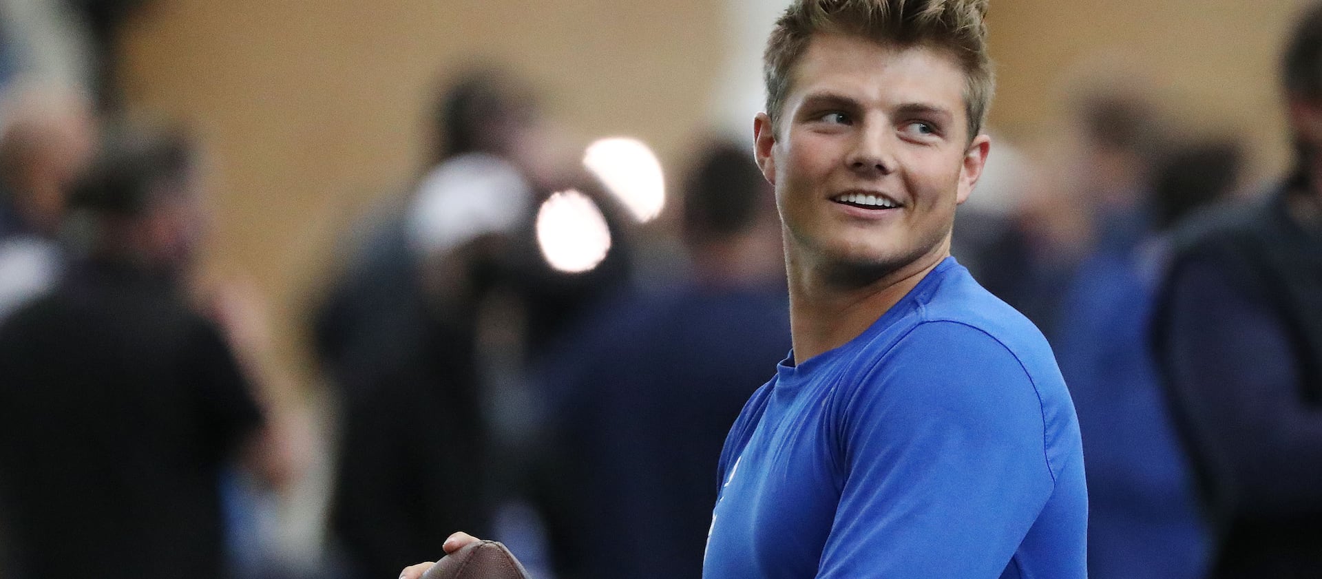 Quarterback Zach Wilson throws during BYU pro day in Provo.