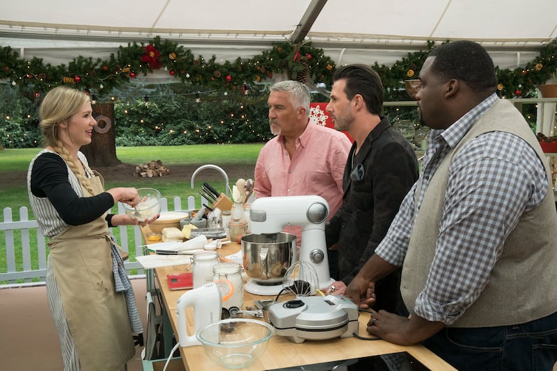 A still from “The Great American Baking Show.” Ellie Kemper and Zach Cherry will appear as judges in Season 6.