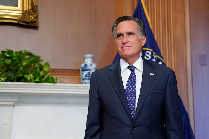Sen. Mitt Romney, R-Utah, meets with Judge Amy Coney Barrett, President Donald Trump’s nominee for the U.S. Supreme Court, not shown, on Capitol Hill in Washington on Wednesday, Sept. 30, 2020.