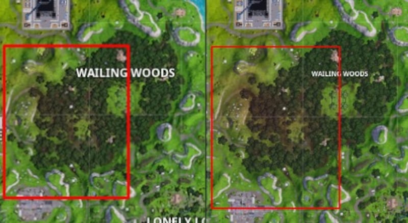 "Fortnite" fans have indicated that the area of Wailing Woods — located in the northeast section of the map — is starting to rot out ahead of season eight.