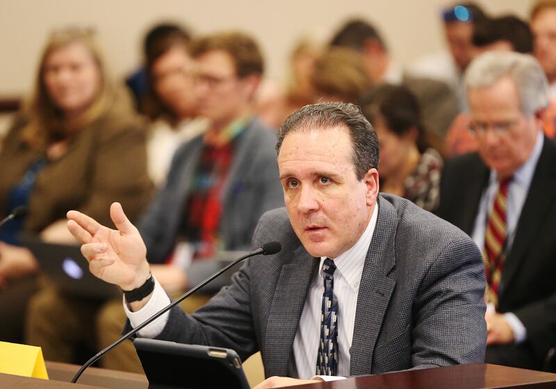 FILE - Rep. Brad Daw, R-Orem, speaks regarding his bills HB195 and HB197 during the House Health and Human Services Committee meeting during the Utah Legislature in Salt Lake City on Wednesday, Jan. 31, 2018.