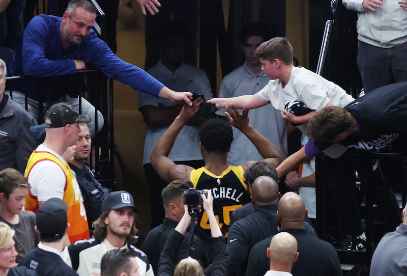 Utah Jazz guard Donovan Mitchell leaves the floor after Game 6 first-round playoff defeat to Dallas in Salt Lake City.