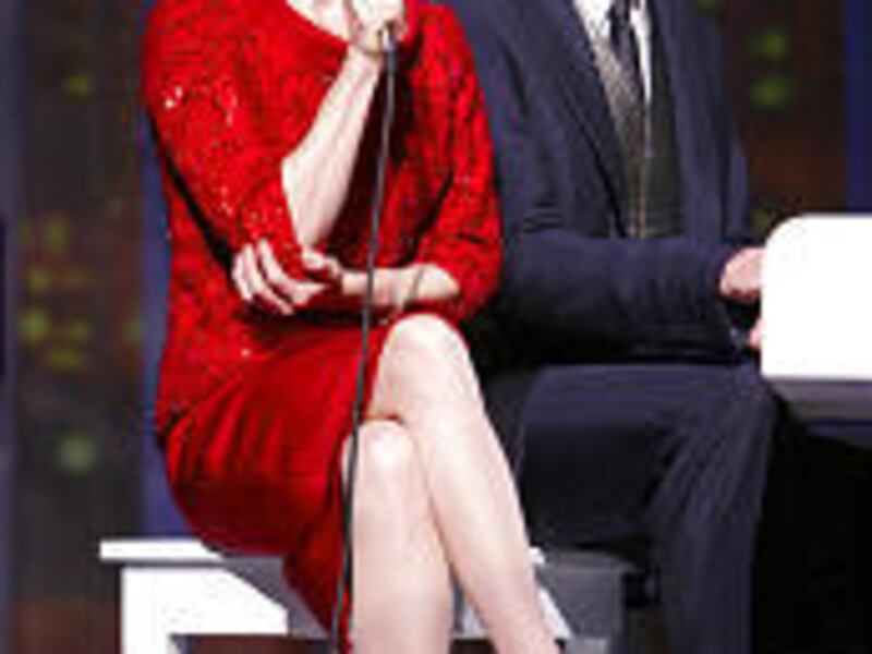 Isabel Keating and Hugh Jackman in "The Boy From Oz." Both were nominated for Tony awards.