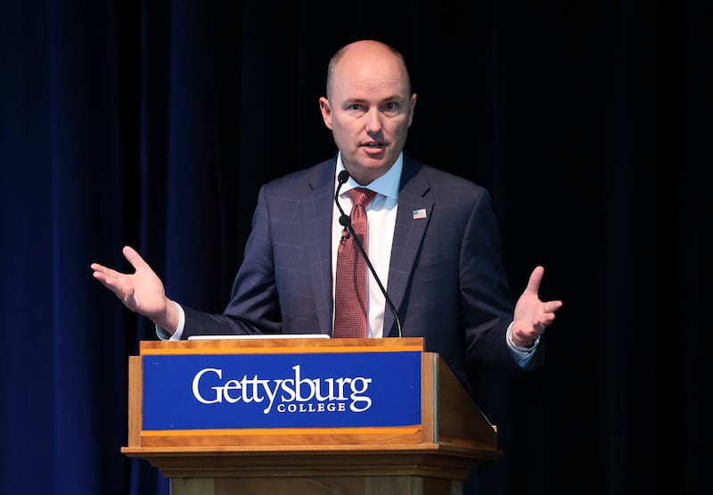 Gov. Spencer Cox speaks at the Braver Angels National Convention at Gettysburg College.
