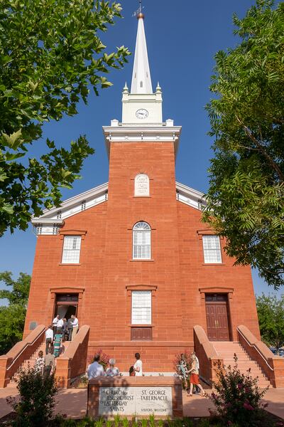 Attendees walk into the St. George Tabernacle on Saturday, July 28, 2018, prior to the rededication of the building in St. George, Utah. The 147 year old building was closed for a two-year renovation.