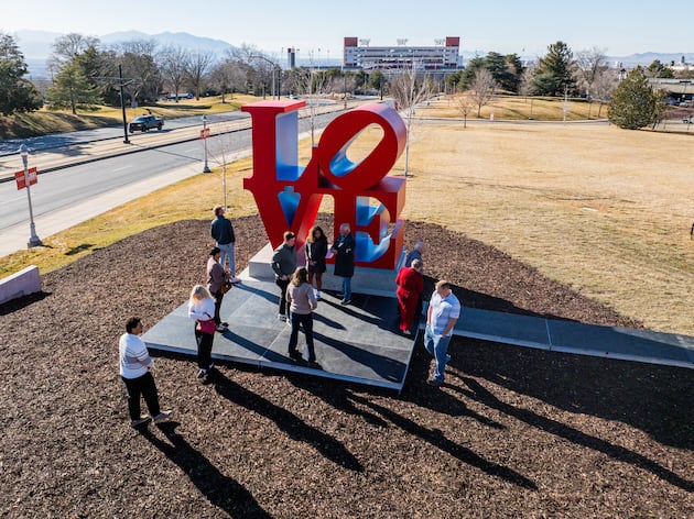 ‘LOVE’ — with a slanted ‘O’: University of Utah welcomes massive iconic sculpture to campus