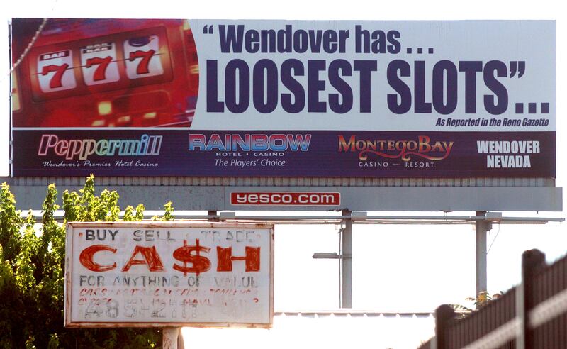 Signs promoting gambling near Wendover.