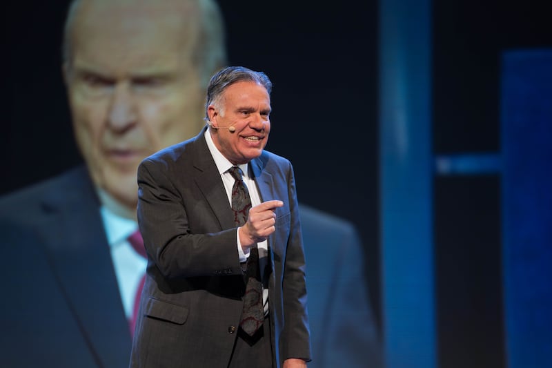 Brother Bradley R. Wilcox, first counselor in the Young Men’s general presidency, speaks at BYU Women’s Conference at the Marriott Center in Provo, Utah, on Wednesday, April 30, 2025.