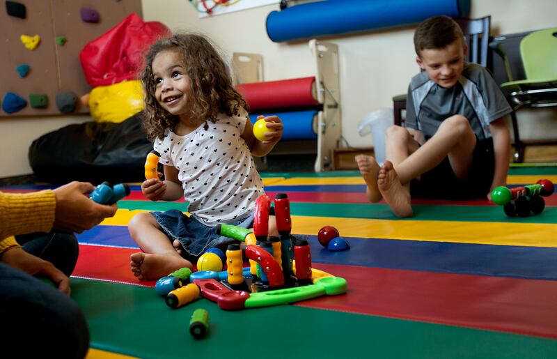 Ruby and Lincoln Ferguso play with MagStix at Matt's Place in Centerville on Tuesday, June 12, 2018.