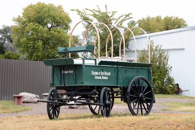 A pioneer wagon with the words "Friends of Ash Hollow." It is located at the town of Lewellen, Nebraska, about 3 miles from the site of Ash Hollow.