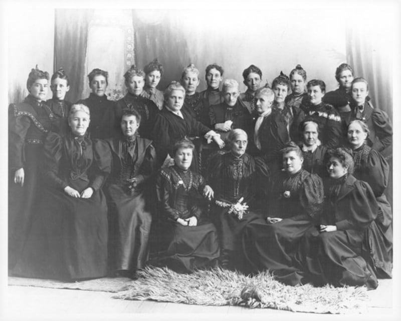 Front row: Jane S. Richards, left, Emmeline Wells. Middle row: Phoebe Woodruff, Isabelle Horne, Eliza R. Snow, Zina Young, Marinda Hyde. Back row: Dr. Ellis R. Shipp, Bathsheba W. Smith, Elizabeth Howard, Dr. Romania Pratt Penrose.