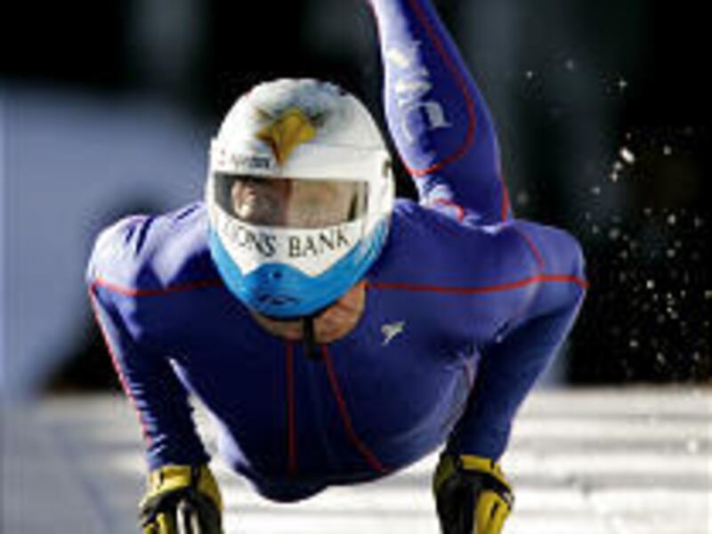 USA's Jim Shea starts his first run during the America's Cup men's skeleton race Saturday.