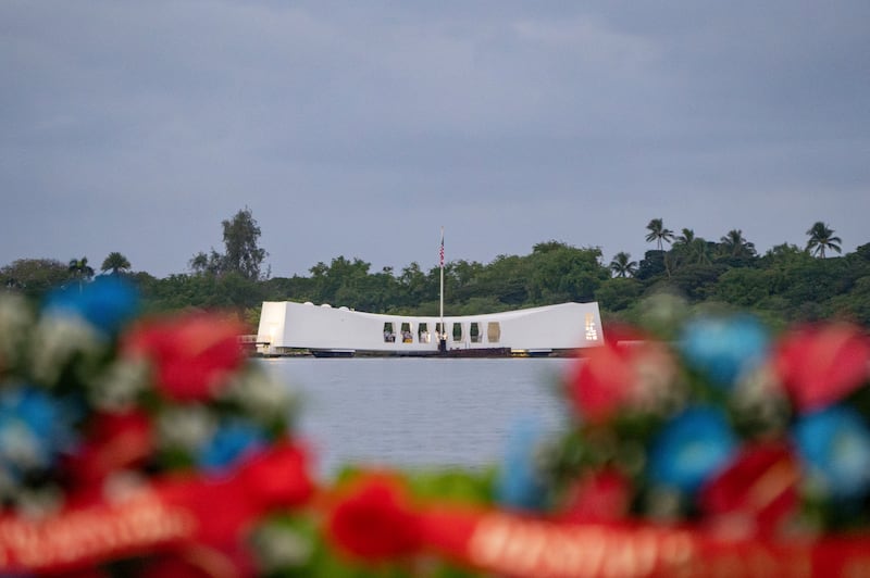 The USS Arizona Memorial is seen during a ceremony to mark the 82nd anniversary of the Japanese attack on Pearl Harbor.