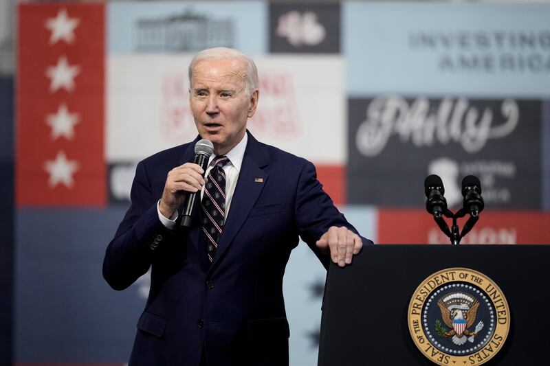 President Joe Biden speaks about his 2024 proposed budget at the Finishing Trades Institute, Thursday, March 9, 2023, in Philadelphia.