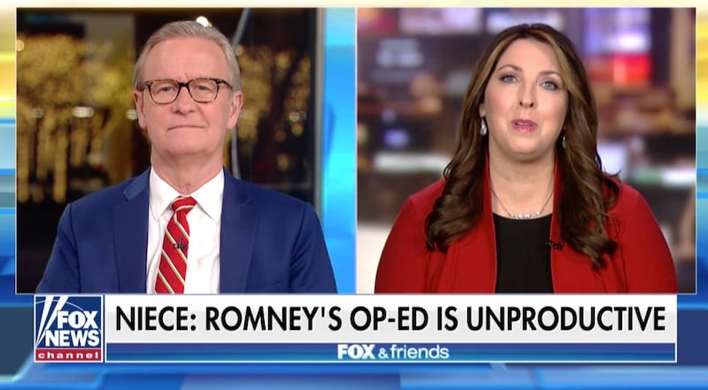 Republican National Committee chairwoman Ronna McDaniel said she loves her uncle Mitt Romney, but still sides with President Donald Trump above anyone else.