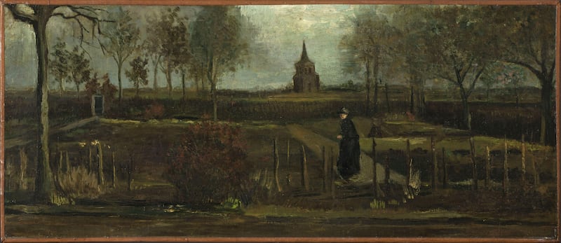 This undated handout photo shows “The Parsonage Garden at Nuenen in Spring,” 1884, by Vincent van Gogh.