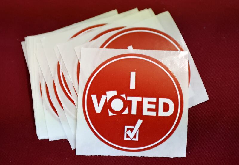 “I Voted” stickers are pictured at the Salt Lake County Government Center in Salt Lake City on Nov. 3, 2022.