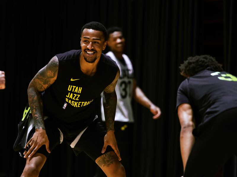 Utah Jazz forward John Collins smiles during training camp in Hawaii last week.