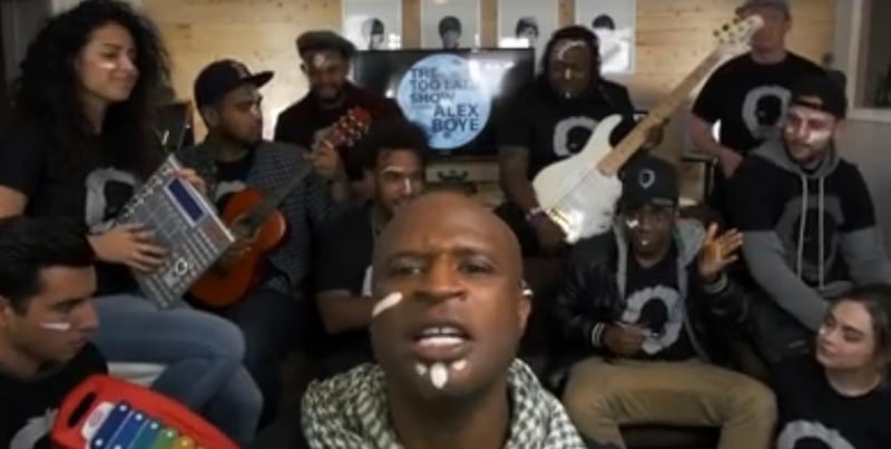 The new video — called "The Too Late Show" — includes Boye and a litany of guests just jamming out and dancing together to a cover version of Ed Sheeran's "Castle on the Hill."