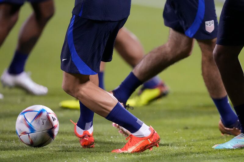 U.S. forward Christian Pulisic trains ahead of the World Cup soccer match between United States and Wales in Qatar.