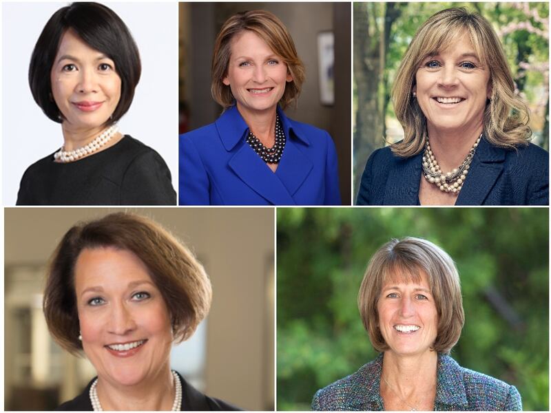 Clockwise from top left: Astrid S. Tuminez, president of Utah Valley University; Bethami Dobkin, president of Westminster College; Deneece Huftalin, president of Salt Lake Community College; Ruth V. Watkins, president of the University of Utah; Noelle Coc