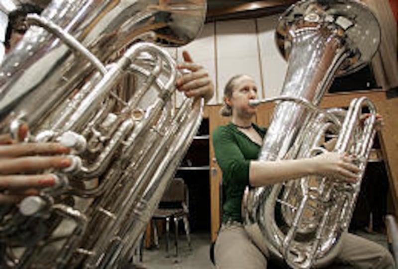 Carol Jantsch practices with University of Michigan's symphony band in Ann Arbor, Mich.