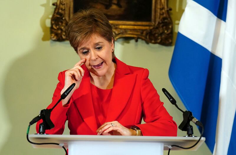 Nicola Sturgeon speaks during a press conference at Bute House in Edinburgh, Wednesday, Feb. 15 2023.
