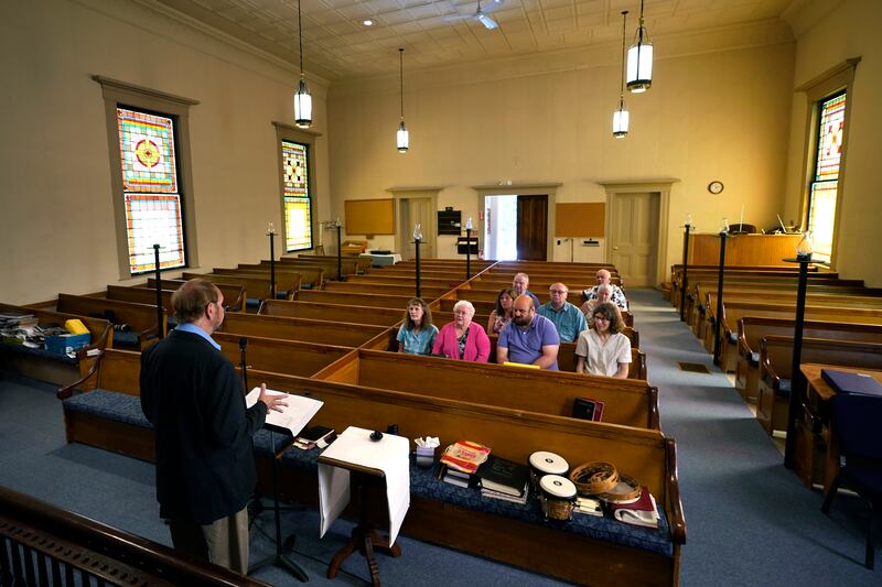 The Rev. Greg Foster delivers a sermon at Waldoboro United Methodist Church, Sunday, June 20, 2021, in Waldoboro, Maine.