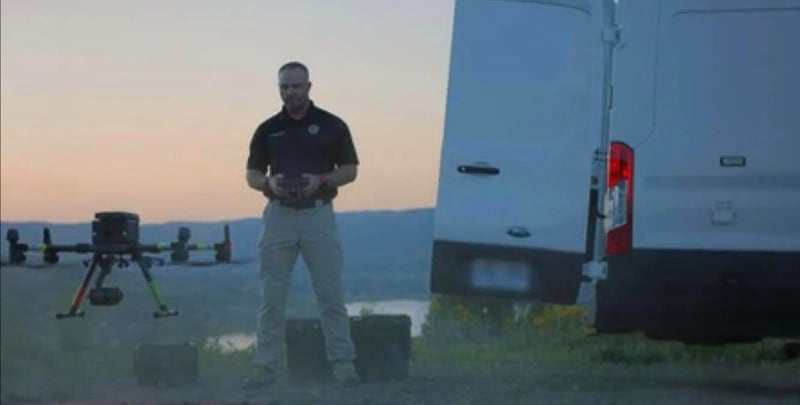 A Weber County Sheriff’s employee flies a drone in this handout photo that is featured on “Real Time Crime” on Discovery.