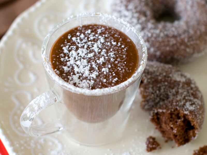 Chocolate doughnut hot chocolate in Concord, N.H.