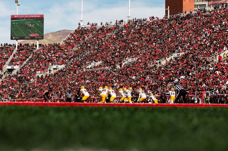 The Utah Utes play against the Arizona State Sun Devils at Rice-Eccles Stadium in Salt Lake City on Saturday, Nov. 4, 2023.