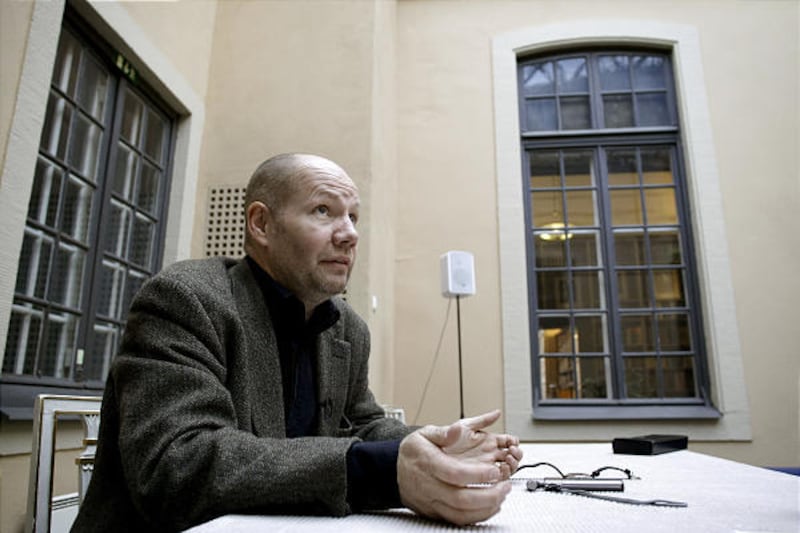 Peter Englund, the new permanent secretary of the Swedish Academy, speaks in Stockholm Tuesday.