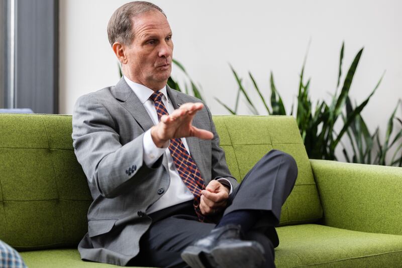 Rep. Chris Stewart, R-Utah, speaks during an interview at the Triad Center in Salt Lake City on Jan. 19, 2023.