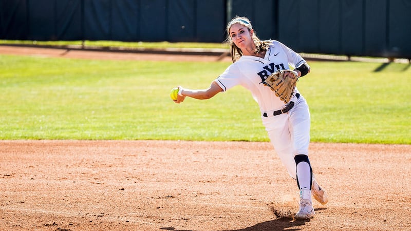 BYU shortstop Alexa Strid throws the ball to make a play. The Cougars continue their road trip in Honolulu this week, playing six games at the Outrigger Resorts Hawai’i Spring Fling Tournament from Wednesday through Saturday.