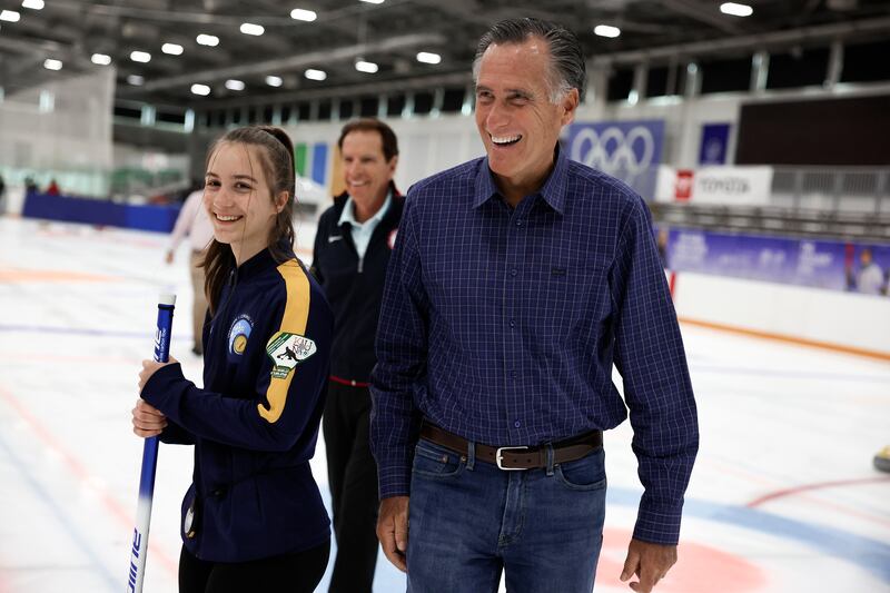 Sen. Mitt Romney and Fraser Bullock speak with Ukrainian Olympians.