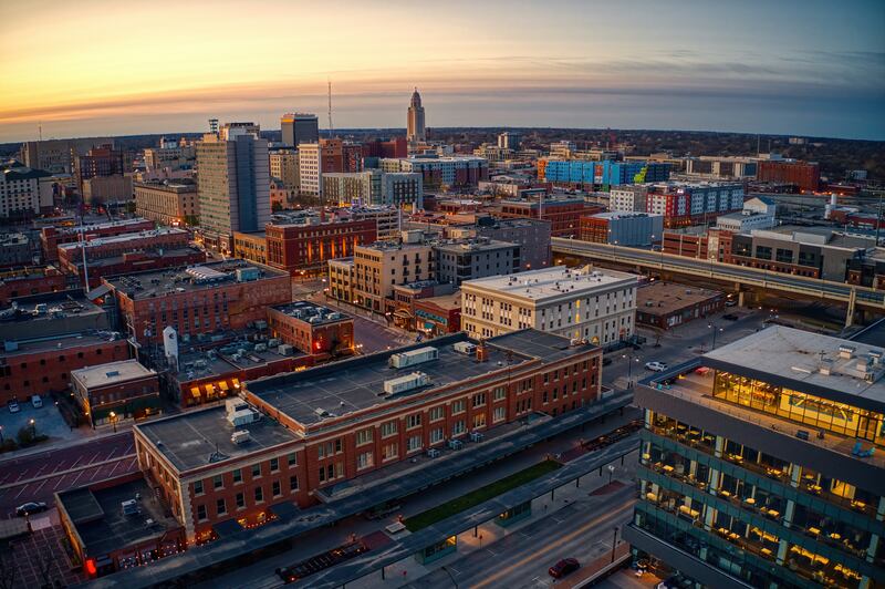 Lincoln, Nebraska, is pictured at sunset.