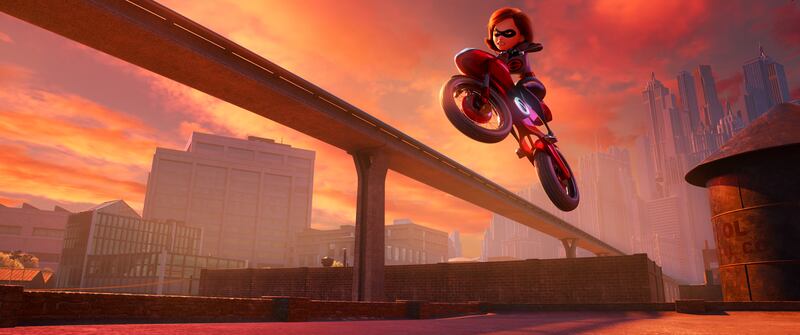 SUPER CYCLE – When Helen aka Elastigirl is called on to help bring Supers back in “Incredibles 2,” she employs a brand-new, specially designed, state-of-the-art Elasticycle. Written and directed by Brad Bird and featuring the voice of Holly Hunter as Hele
