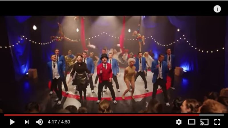 Vocal Point and the BYU Cougarettes perform together in a mashup of songs from "The Greatest Showman."