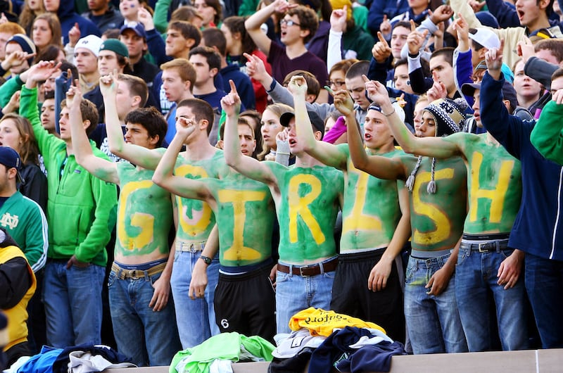 Notre Dame fans cheer as BYU and Notre Dame play Saturday, Oct. 20, 2012 in South Bend.