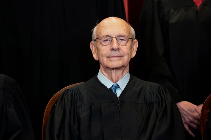 Supreme Court Associate Justice Stephen Breyer sits at the Supreme Court in Washington.