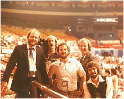 Lucky Severson (left) with a KUTV crew at the 1980 Democratic Convention in Madison Square Garden.