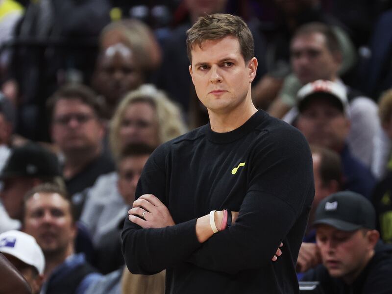 Utah Jazz coach Will Hardy watches in Salt Lake City on Wednesday, Oct. 25, 2023. The Kings won 130-114.