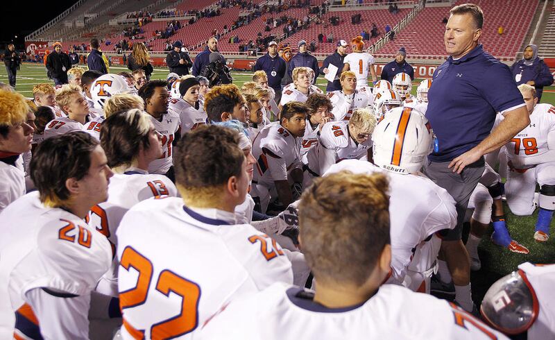 FILE: Timpview coach Cary Whittingham speaks to his team after losing the 4A high school football championships against East at Rice Eccles Stadium in Salt Lake City, Friday, Nov. 20, 2015.