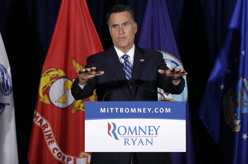 Republican presidential candidate, former Massachusetts Gov. Mitt Romney campaigns at American Legion Post 176 in Springfield, Va., Thursday, Sept. 27, 2012.