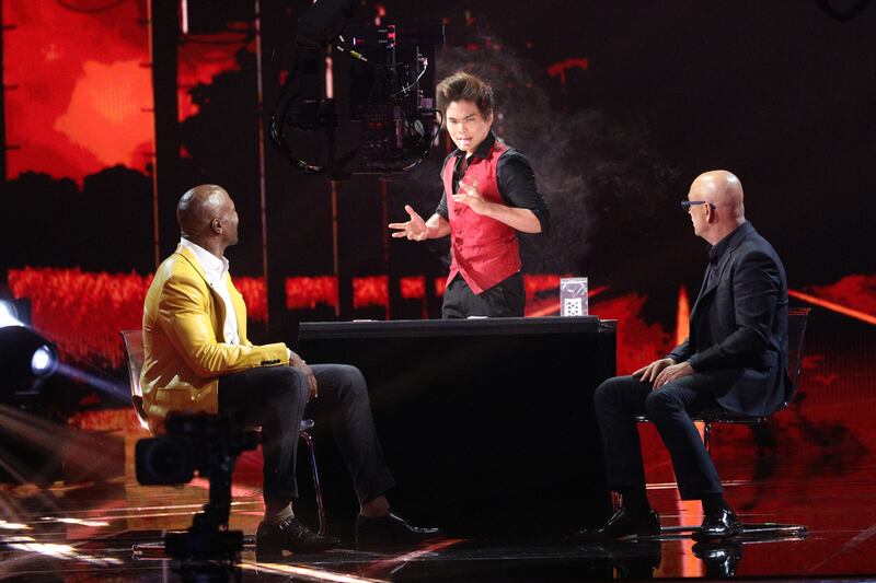 Terry Crews, Shin Lim, Howie Mandel appears in "AGT: The Champions."