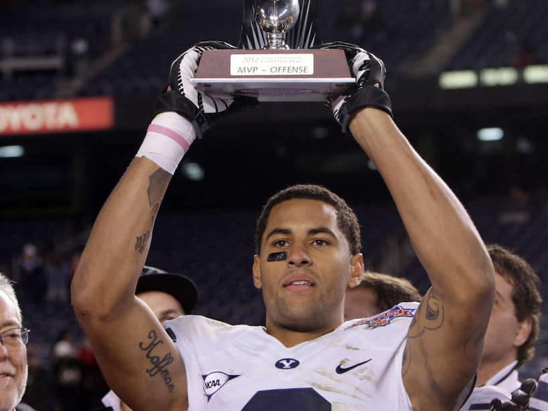 Brigham Young Cougars wide receiver Cody Hoffman (2) won the offensive MVP player of the game during the Poinsettia Bowl in San Diego Thursday, Dec. 20, 2012. BYU beat San Diego 23-6.