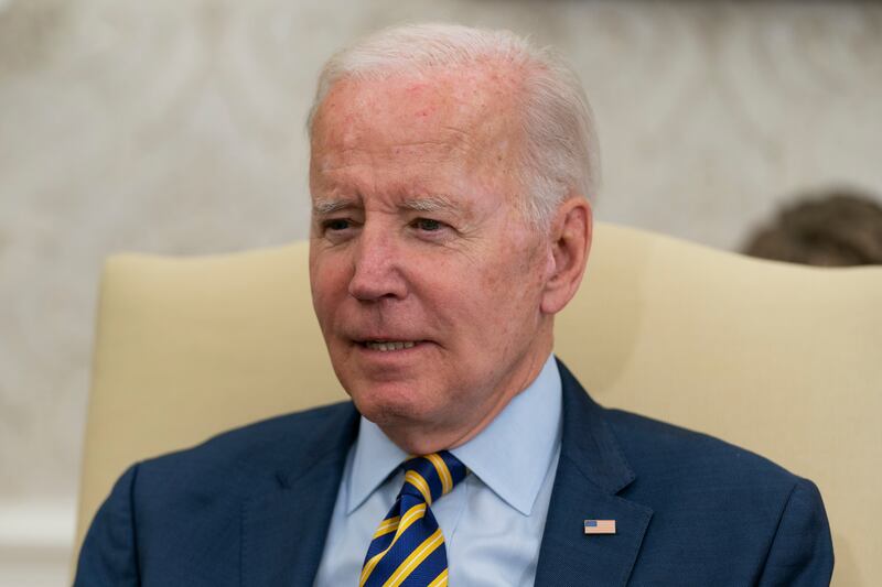President Joe Biden speaks during a meeting with South African President Cyril Ramaphosa in the Oval Office of the White House, Friday, Sept. 16, 2022, in Washington.