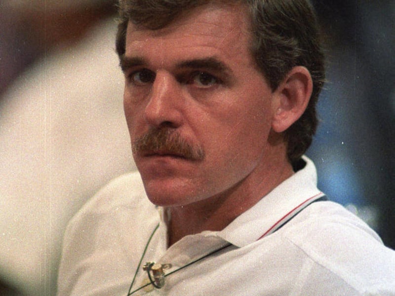 FILE - In this Aug. 4, 1988 file photo, gymnastics coach Don Peters attends the U.S. gymnastics Olympic trials in Indianapolis, Ind. Peters, head coach of the 1984 U.S. women's Olympic team, was declared "permanently ineligible" after a hearing by USA Gym