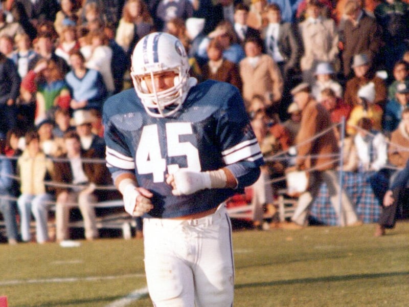 BYU's Mike Lacey jogs off the field during his playing day in the late 1970s in Provo.
