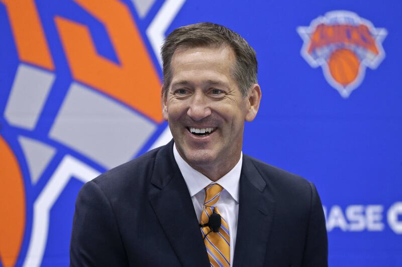 Jeff Hornacek responds to questions during a news conference announcing Hornacek as the New York Knicks' head coach Friday, June 3, 2016, in Tarrytown, N.Y. (AP Photo/Frank Franklin II)
